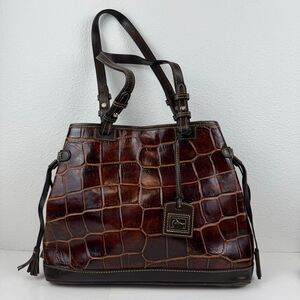 Vintage Dooney & Bourke Croco Embossed Chocolate Brown Satchel